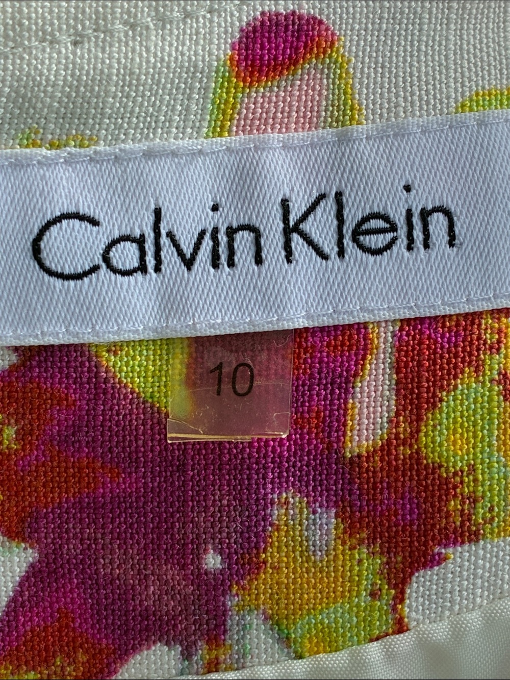 Calvin Klein Sleeveless Linen Blend Dress, Ivory w/ Multi-Color Floral Design 10 - Picture 9 of 12